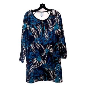 Beautiful! Tracy Negoshian Peacock Design Dress With Black Trim & Silver Zipper